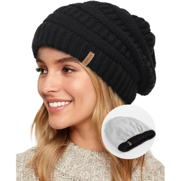 Furtalk Fleece Lined Double Layer Knit Beanie Warm Ski Skull Cap Slouchy Hat - Picture 1 of 6